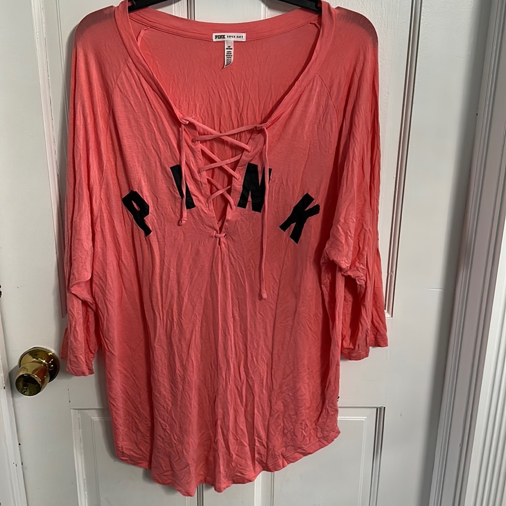 Pink Victoria secret super soft shirt drawstring top blouse size large